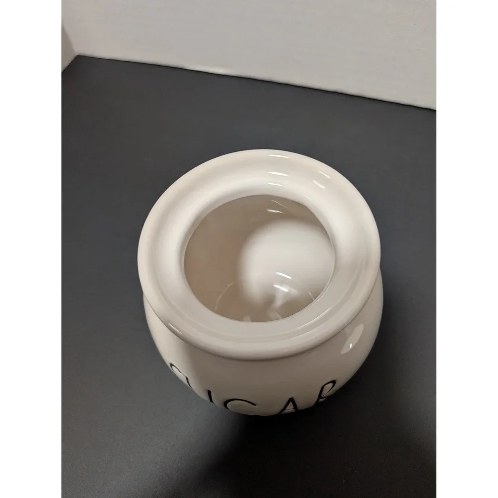 Rae Dunn Sugar Glossy White‎ Ceramic Round Jar Ivory Canister Farmhouse Kitchen